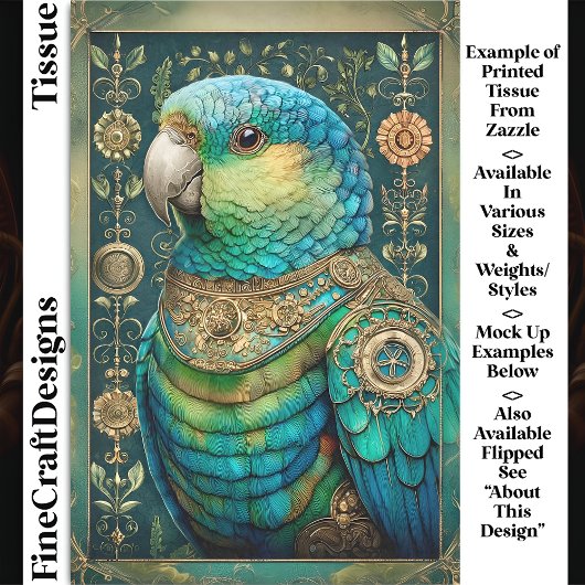 Exotic Steampunk Blue Green Parrot DX7L Decoupage Tissuepapier