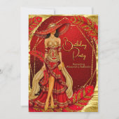 Exotic Stunning Red Gold Dress Feather Birthday Kaart (Voorkant)