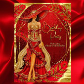 Exotic Stunning Red Gold Dress Feather Birthday Kaart