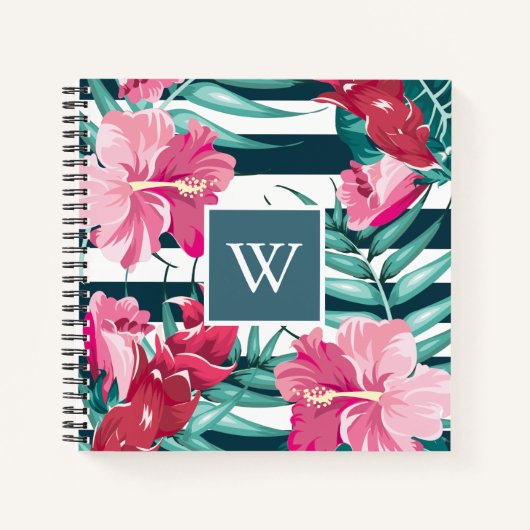 Exotic Summer Floral design Monogram gestript Notitieboek (Voorkant)