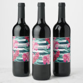 Exotic Summer Floral monogram gestript Wijn Etiket (Flessen)