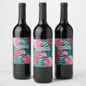 Exotic Summer Floral monogram Wijn Etiket (Flessen)