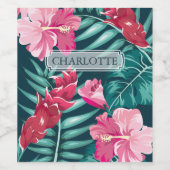 Exotic Summer Floral monogram Wijn Etiket (Enkel label)