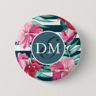 Exotic Summer Flowers Monogram gestript Ronde Button 5,7 Cm