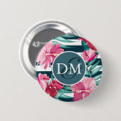 Exotic Summer Flowers Monogram gestript Ronde Button 5,7 Cm (Voorkant /achterkant)