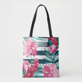 Exotic Summer Flowers Monogram gestript Tote Bag (Voorkant)
