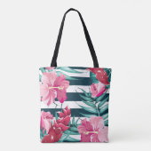 Exotic Summer Flowers Monogram gestript Tote Bag (Achterkant)