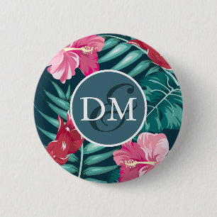 Exotic Summer Flowers Monogram Ronde Button 5,7 Cm