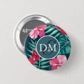 Exotic Summer Flowers Monogram Ronde Button 5,7 Cm (Voorkant /achterkant)