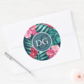 Exotic Summer Flowers Monogram Ronde Sticker (Envelop)