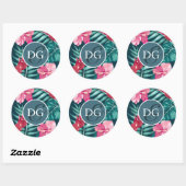 Exotic Summer Flowers Monogram Ronde Sticker (Vel)