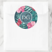 Exotic Summer Flowers Monogram Ronde Sticker (Tas)