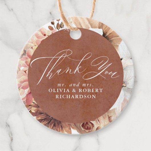 Exotic Terracotta Floral Elegant Boho Bedankjes Labels (Voorkant)