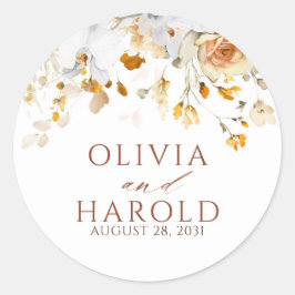 Exotic Terracotta Flowers Boho Botanical Wedding Ronde Sticker