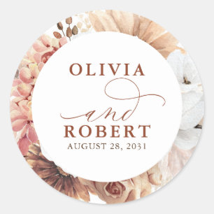 Exotic Terracotta Flowers Boho Botanical Wedding Ronde Sticker