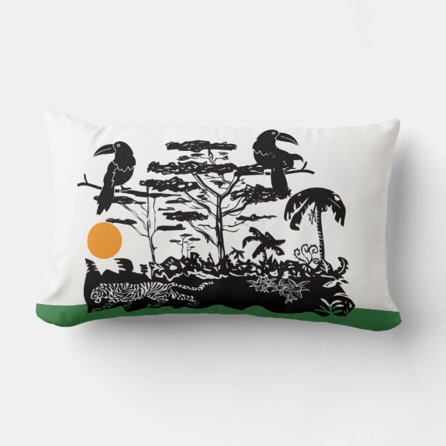 Exotic Toucan and Jungle Scene Lumbar Pillow Kussen (Voorkant)