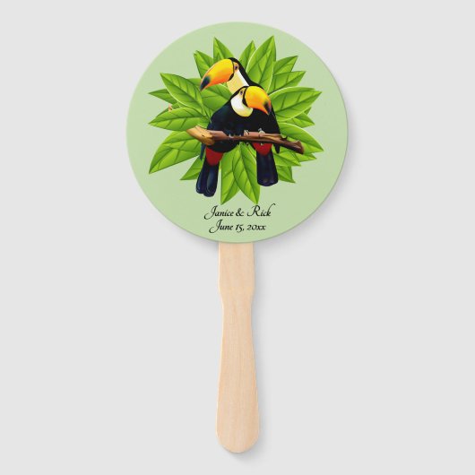Exotic Toucan Duo Name en Date Green Handwaaier (Achterkant)