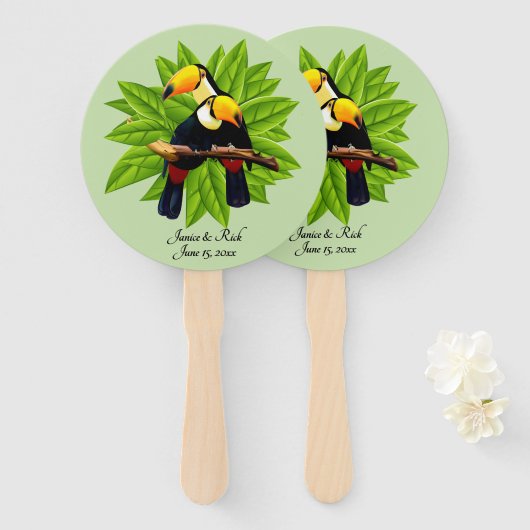 Exotic Toucan Duo Name en Date Green Handwaaier (Voorkant en achterkant)