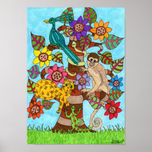 Exotic Tree of Life Folk Art Poster