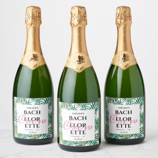 Exotic Tropical Bachelorette Crew Party Favor Sparkling Wijnetiket (Flessen)