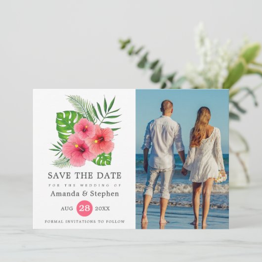 Exotic Tropical Beach Photo Weddenschap Save The Date (Staand voorkant)