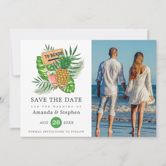 Exotic Tropical Beach Photo Weddenschap Save The Date (Voorkant)
