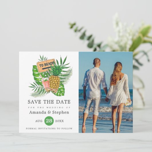 Exotic Tropical Beach Photo Weddenschap Save The Date (Staand voorkant)