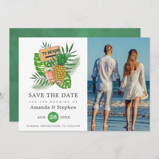 Exotic Tropical Beach Photo Weddenschap Save The Date (Voorkant / Achterkant)