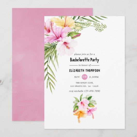 Exotic Tropical Floral Beach Bachelorette Party Kaart (Voorkant / Achterkant)
