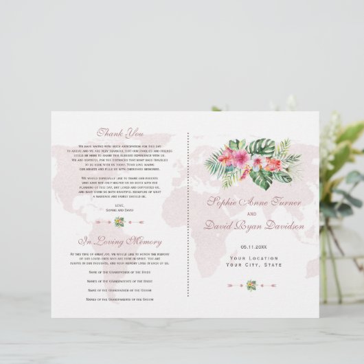 Exotic Tropical Floral Gold Wereldkaart Programme (Staand voorkant)