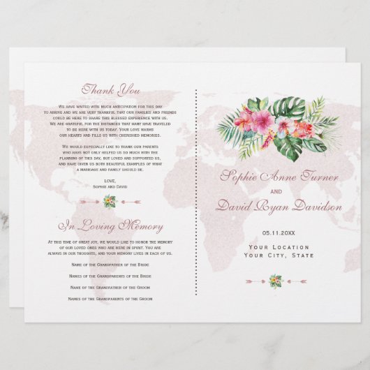 Exotic Tropical Floral Gold Wereldkaart Programme (Voorkant / Achterkant)