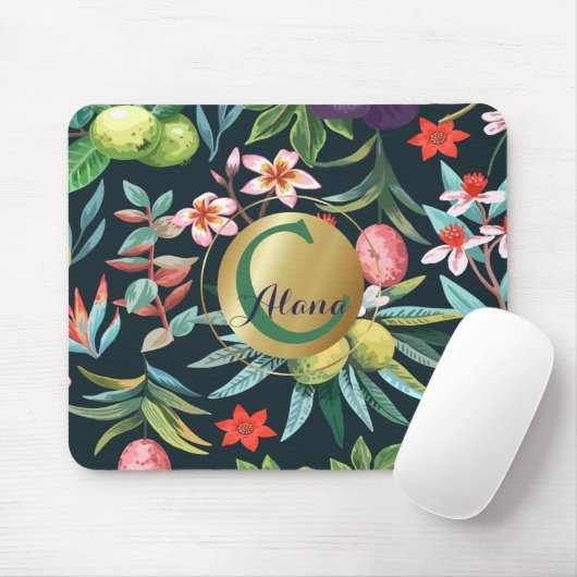 Exotic Tropical Floral Paradise Monogram Muismat (Met muis)