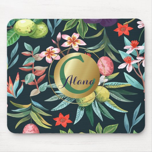 Exotic Tropical Floral Paradise Monogram Muismat (Voorkant)