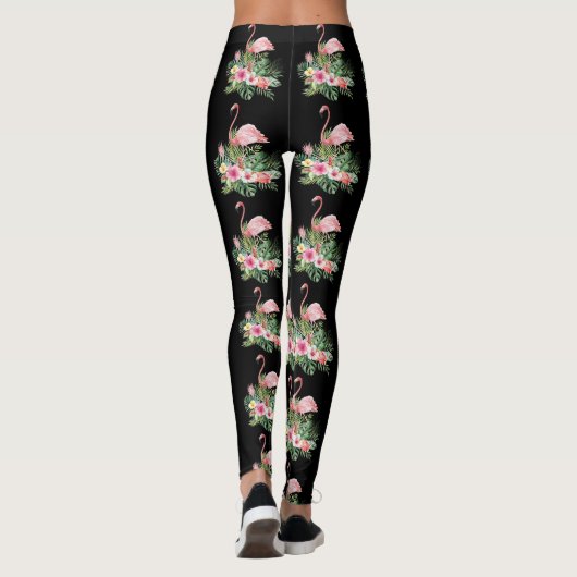 Exotic Tropical Flowers Flamingo patroon Leggings (Achterkant)