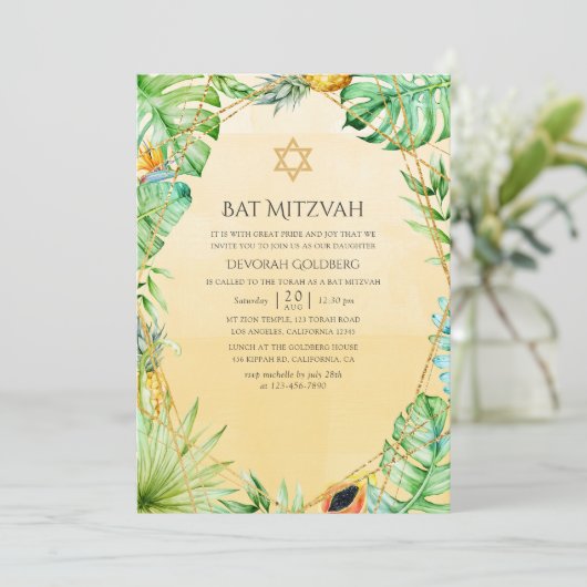 Exotic Tropical Geometric Bat Mitzvah Kaart (Staand voorkant)