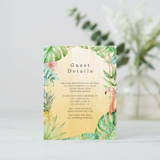 Exotic Tropical Geometric Wedding Guest Details Informatiekaartje (Staand voorkant)