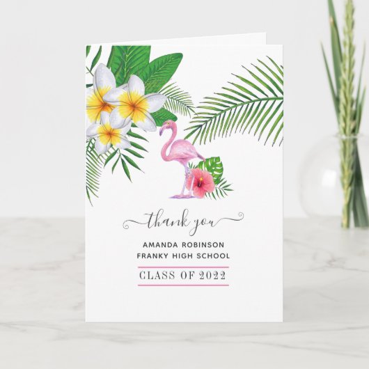 Exotic Tropical Island Pink Flamingo Afstuderen Bedankkaart (Voorkant)