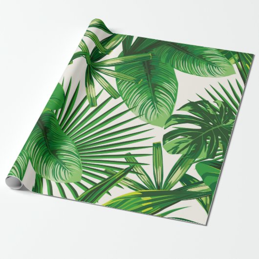 Exotic tropical natural green leaves composition o cadeaupapier (Uitgerold)