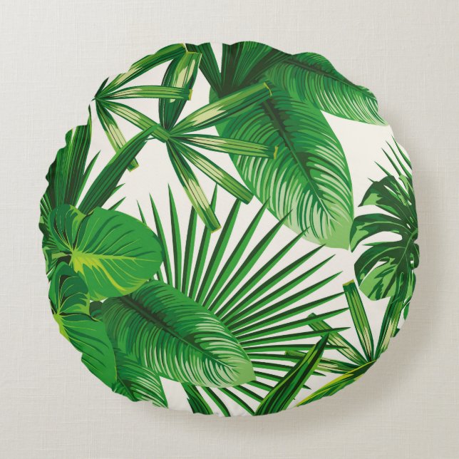 Exotic tropical natural green leaves composition o rond kussen (Voorkant)