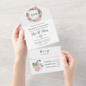 Exotic Tropical Pink Flamingo Wedingmonogram Alle All In One Uitnodiging (Afscheurbaar)