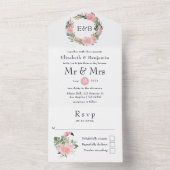 Exotic Tropical Pink Flamingo Wedingmonogram Alle All In One Uitnodiging (Binnen)