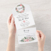 Exotic Tropical Pink Flamingo Weduwemonogram All In One Uitnodiging (Afscheurbaar)