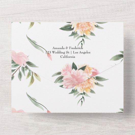 Exotic Tropical Pink Flamingo Weduwemonogram All In One Uitnodiging (Achterkant)