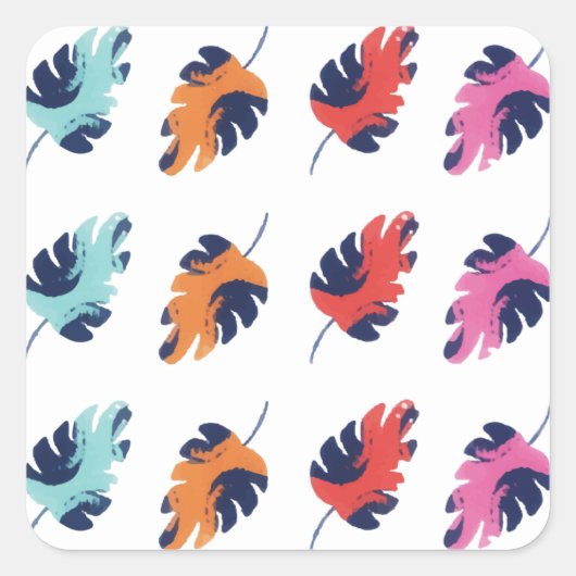 Exotic Tropical Summer Palms Leaves Pattern Vierkante Sticker (Voorkant)