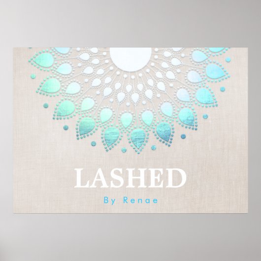 Exotic Turquoise Blue Floral Mandala Poster (Voorkant)