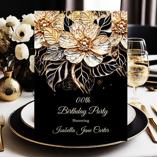 Exotic Verjaardagsfeest Bloemen beige goud zwart Kaart