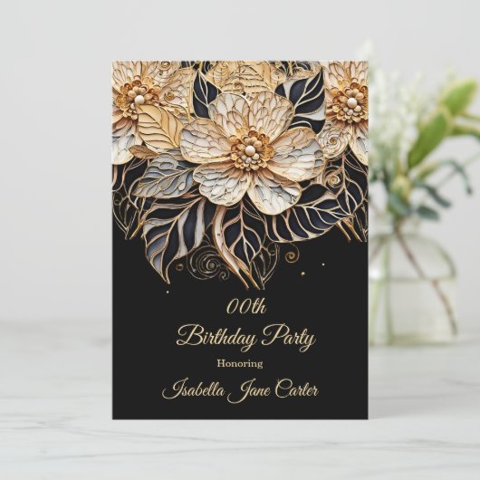 Exotic Verjaardagsfeest Bloemen beige goud zwart Kaart (Staand voorkant)