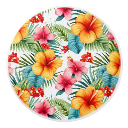 Exotic Watercolor Hawaiian Floral  Keramische Knop (Voorkant)