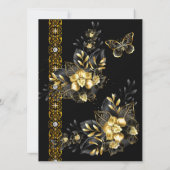 Exotic Wedding Black Gold Floral Butterfly Kaart (Achterkant)