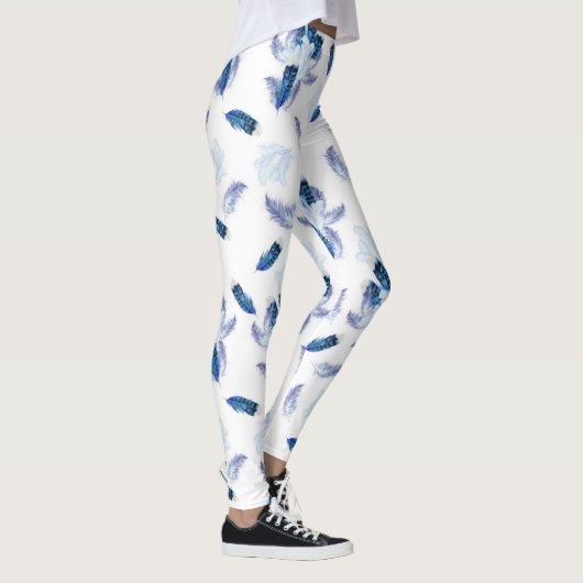 Exotic-White Parrot Blue tone Feathers Repeeert Leggings (Rechts)